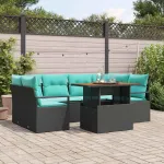 Set de canapele pentru grădină cu pernă 7 pcs Negru și albastru GartenMobel Dekor