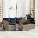 Set de canapele pentru grădină cu pernă 7 pcs gri și bleumarin GartenMobel Dekor