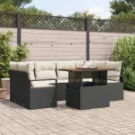 Set de canapele pentru grădină cu pernă 7 pcs negru și crem GartenMobel Dekor