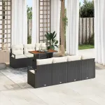 Set de canapele pentru grădină cu pernă 8 pcs Negru și Crem GartenMobel Dekor