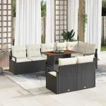 Set de canapele pentru grădină cu pernă 9 pcs Negru și Crem GartenMobel Dekor