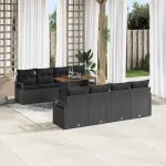 Set de canapele pentru grădină cu pernă 9 pcs Negru și Maro GartenMobel Dekor