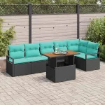Set de masă pentru grădină 7 pcs Negru și Albastru petrol GartenMobel Dekor