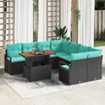 Set de masă pentru grădină 9 pcs Negru și Albastru petrol GartenMobel Dekor