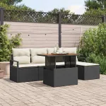 Set de masă pentru grădină cu pernă 6 pcs Negru și Crem GartenMobel Dekor