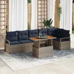 Set de masă pentru grădină cu pernă 7 pcs Gri și bleumarin GartenMobel Dekor