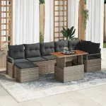 Set de masă pentru grădină cu pernă 8 pcs Gri și Brown GartenMobel Dekor