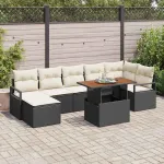 Set de masă pentru grădină cu pernă 8 pcs Negru și Crem GartenMobel Dekor
