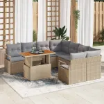 Set de masă pentru grădină cu pernă 9 pcs Bej și gri GartenMobel Dekor