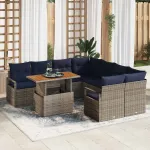 Set de masă pentru grădină cu pernă 9 pcs Gri și bleumarin GartenMobel Dekor
