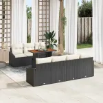 Set de masă pentru grădină cu pernă 8 pcs Negru și Crem GartenMobel Dekor