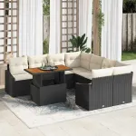 Set de masă pentru grădină cu pernă 9 pcs Negru și Crem GartenMobel Dekor