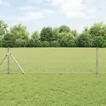 Gard din plasă zincată cu 7 stâlpi, argintiu, 10 x 0,6 m, exterior