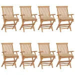 Scaune de grădină cu perne bej, 8 buc., lemn masiv de tec GartenMobel Dekor
