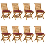 Scaune de grădină cu perne roșu vin, 8 buc., lemn masiv de tec GartenMobel Dekor