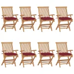 Scaune de grădină cu perne roșu vin, 8 buc., lemn masiv tec GartenMobel Dekor