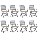 Scaune pliabile de exterior cu perne, 8 buc., lemn masiv acacia GartenMobel Dekor