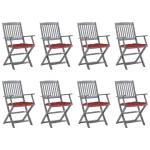 Scaune pliabile de exterior cu perne, 8 buc., lemn masiv acacia GartenMobel Dekor