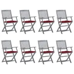 Scaune pliabile de exterior cu perne, 8 buc., lemn masiv acacia GartenMobel Dekor