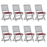 Scaune pliabile de exterior cu perne, 8 buc., lemn masiv acacia GartenMobel Dekor
