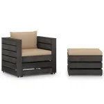 Set mobilier grădină, 2 piese, cu perne, gri, lemn impregnat GartenMobel Dekor