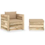 Set mobilier grădină, 2 piese, cu perne, verde, lemn impregnat GartenMobel Dekor