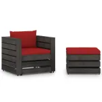 Set mobilier grădină cu perne, 2 piese, gri, lemn tratat GartenMobel Dekor