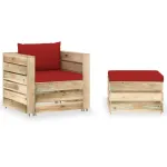 Set mobilier grădină cu perne, 2 piese, lemn tratat verde GartenMobel Dekor