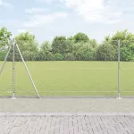 Gard din oțel argintiu pentru exterior, 10 x 1,2 m, cu 5 stâlpi