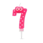 Lumânare pentru tort cifra 7 roz, model aniversar vesel