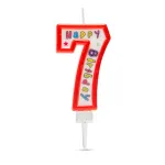 Lumânare pentru tort cifra 7, aniversare Happy Birthday, roșie