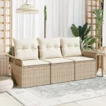 Set de canapele pentru grădină cu pernă 3 pcs Bej Rattan poli GartenMobel Dekor