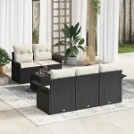 Set de canapele pentru grădină cu pernă 6 pcs Negru și Crem GartenMobel Dekor