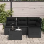 Set de canapele pentru grădină 5 pcs Negru poliratan GartenMobel Dekor