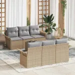 Set de canapele pentru grădină 7 pcs Bej și gri poliratan GartenMobel Dekor