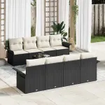 Set de canapele pentru grădină 9 pcs Negru și Crem poliratan GartenMobel Dekor