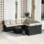 Set de canapele pentru grădină 9 pcs Negru și Crem poliratan GartenMobel Dekor