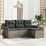 Set de canapele pentru grădină cu pernă 4 pcs Gri Rattan poli GartenMobel Dekor