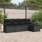Set de canapele pentru grădină cu pernă 5 pcs Negru poliratan GartenMobel Dekor