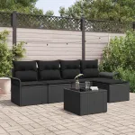 Set de canapele pentru grădină cu pernă 6 pcs Negru poliratan GartenMobel Dekor