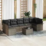 Set de canapele pentru grădină cu pernă 8 pcs Gri poliratan GartenMobel Dekor