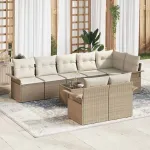 Set de canapele pentru grădină 9 pcs Bej poliratan GartenMobel Dekor