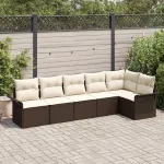 Set de canapele pentru grădină cu pernă 6 pcs Maro Rattan poli GartenMobel Dekor