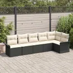 Set de canapele pentru grădină cu pernă 6 pcs Negru Rattan poli GartenMobel Dekor