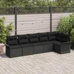 Set de canapele pentru grădină cu pernă 6 pcs Negru Rattan poli GartenMobel Dekor