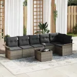 Set de canapele pentru grădină cu pernă 7 pcs Gri Rattan poli GartenMobel Dekor