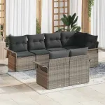 Set de canapele pentru grădină cu pernă 7 pcs Gri Rattan poli GartenMobel Dekor
