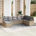 Set de canapele pentru grădină cu pernă 8 pcs Bej Rattan poli GartenMobel Dekor