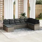 Set de canapele pentru grădină cu pernă 8 pcs Gri Rattan poli GartenMobel Dekor