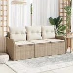 Set de canapele pentru grădină 3 pcs Bej Rattan poli GartenMobel Dekor